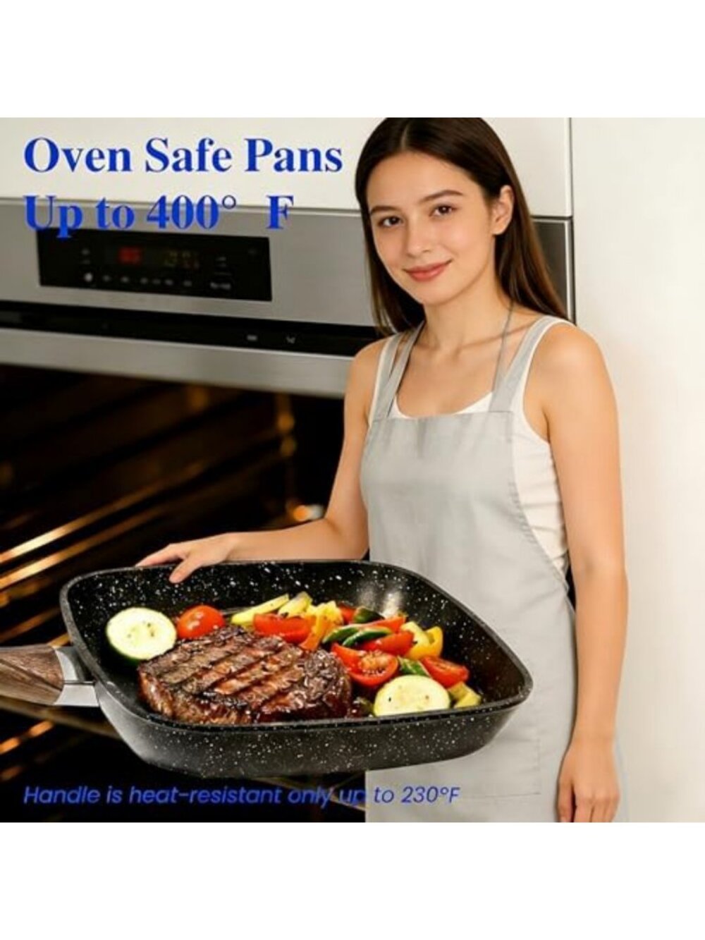 Versatile Nonstick Grill Pan Set - 3 Square Skillets with Wooden Handles, PFOA - Picture 7 of 7
